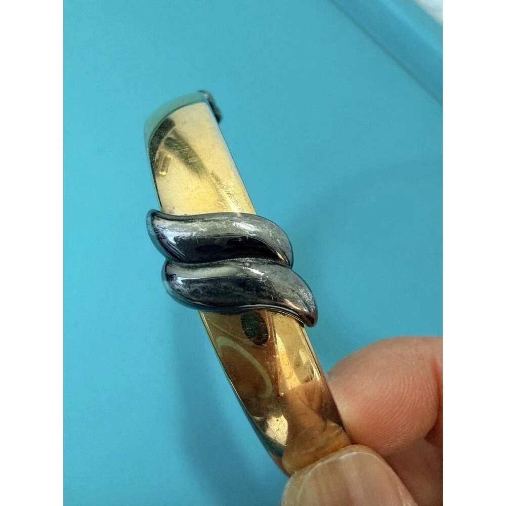 MONET TWO TONE SWIRL GOLD PLATED BANGLE BRACELET Vintage Jewelry